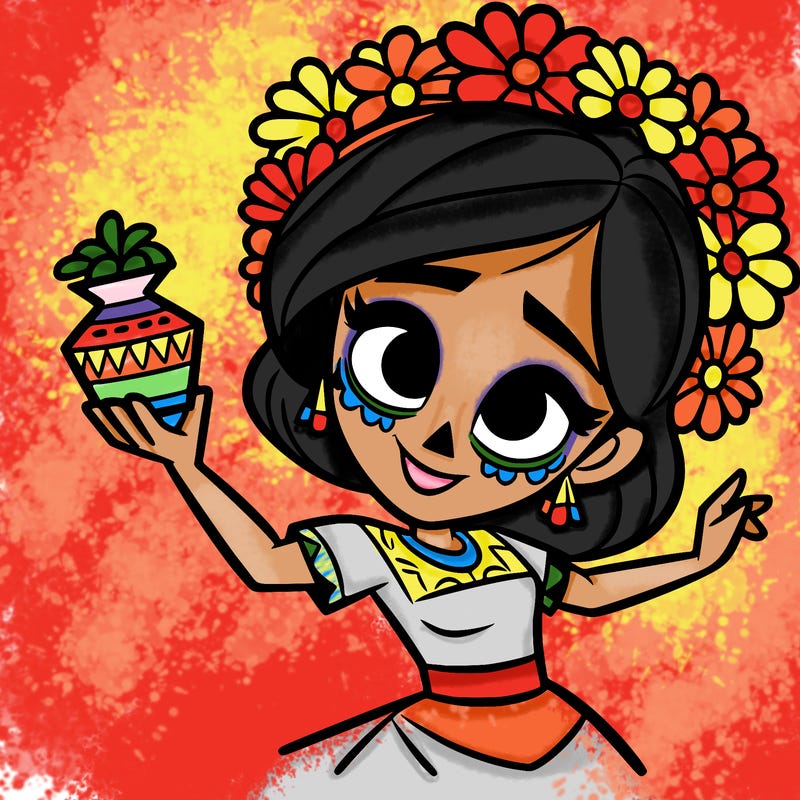a disney style day of the dead woman.