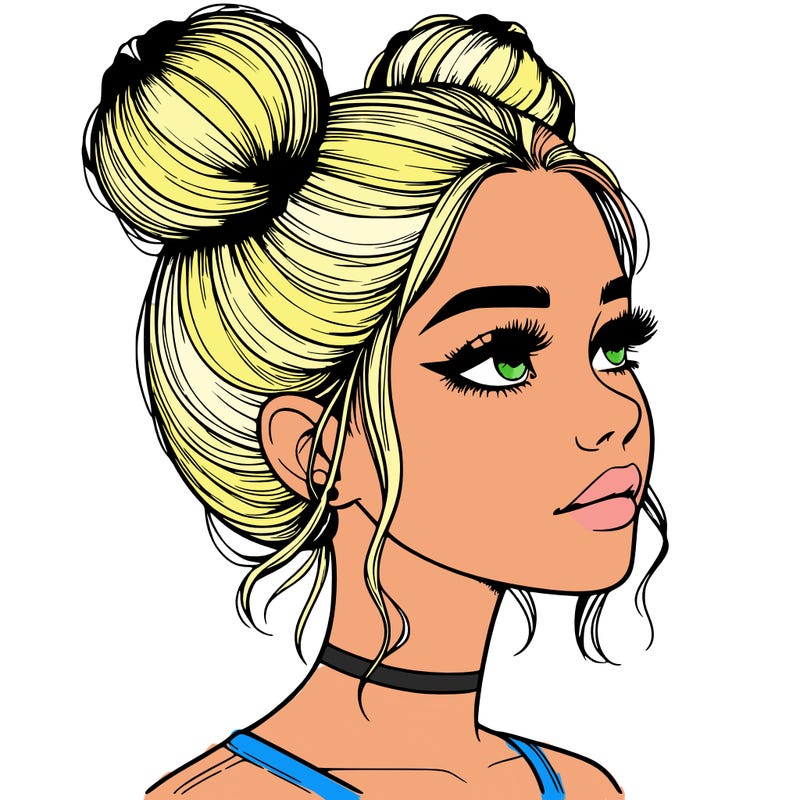 realistic girl with buns on the top of her head