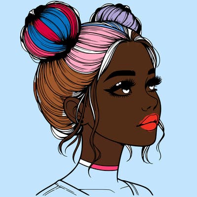 realistic girl with buns on the top of her head
