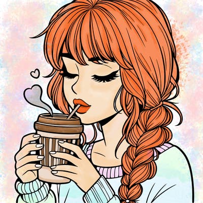 realistic girl drinking coffee