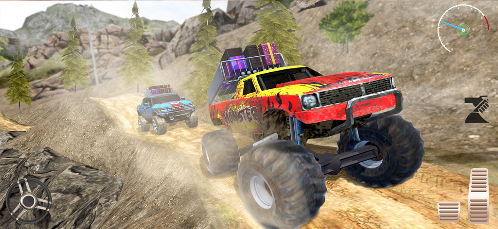 Offroad Master-4x4 Mud Driving - 산악 풍경이 있는 진흙 오프로드 트랙을 달리는 몬스터 트럭