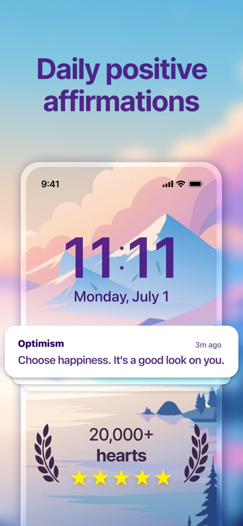 Optimism Daily Positive Quotes - An iPhone lock screen showing a daily positive affirmation notification from the Optimism app that says Choose happiness It is a good look on you.