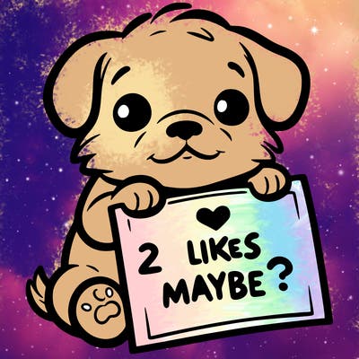 a puppy holding a sign that says 2 likes maybe?