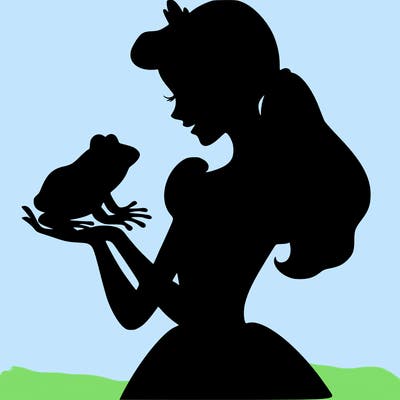 a shadow of a princess holding a frog realistic