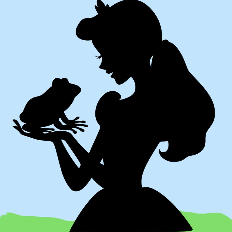 a shadow of a princess holding a frog realistic