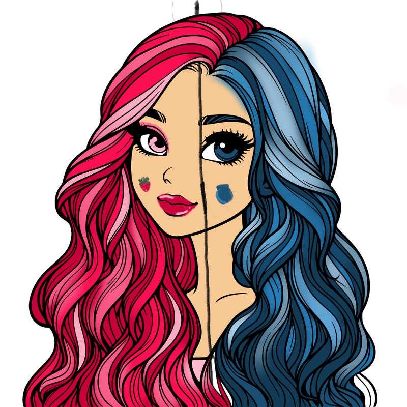 realistic girl with long wavy hair