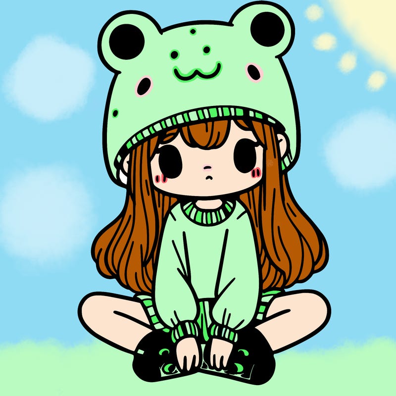 a girl wearing a frog hat and some frog socks