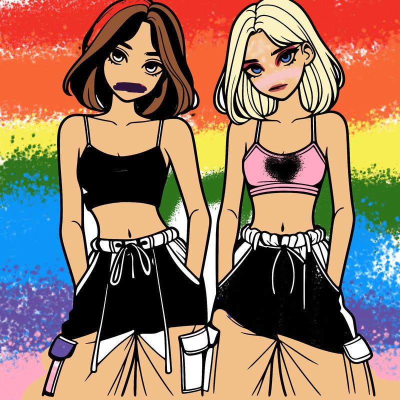two girls with crop top with baggy pants