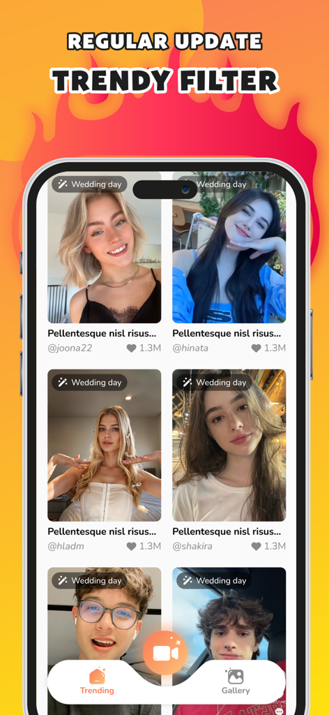 Choose Filter: Perfect Match - A phone screen displaying a gallery of trending wedding day filters from the Choose Filter app.