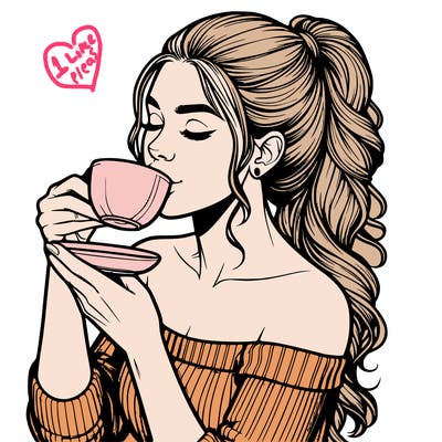 realistic woman drinking tea