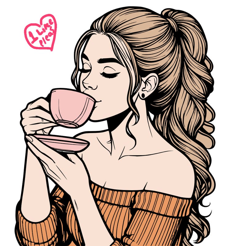 realistic woman drinking tea