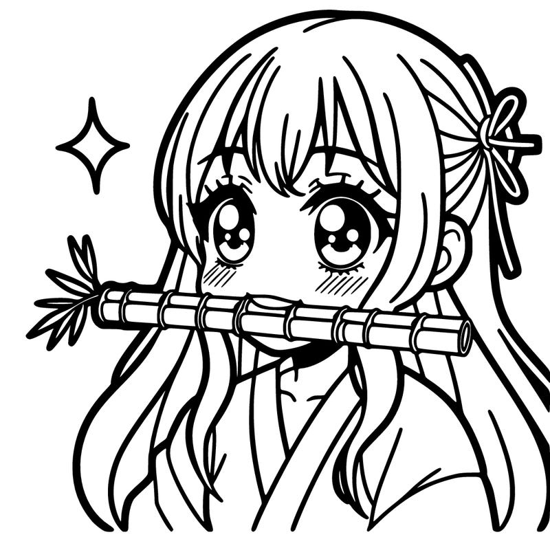 girl with bamboo in her mouth