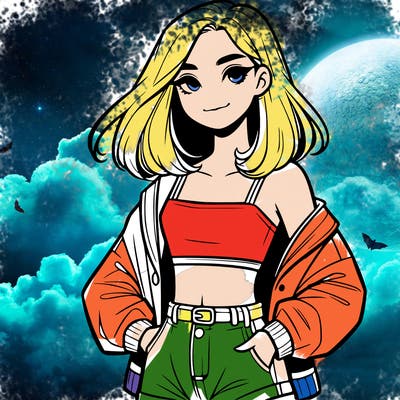 a realistic girl with a crop top and short shorts in an open jacket