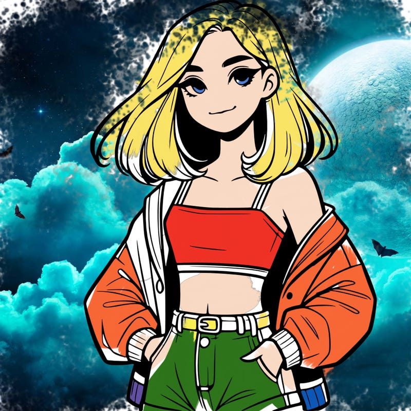 a realistic girl with a crop top and short shorts in an open jacket