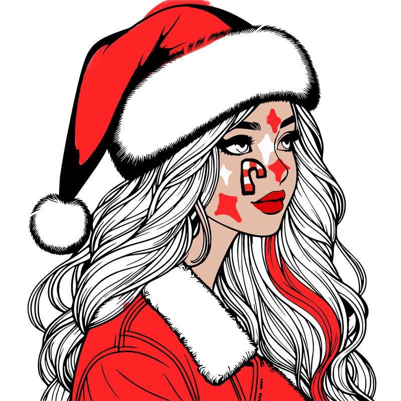 realistic girl in santa hat