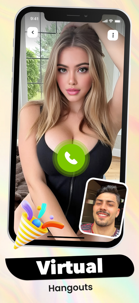 Sticky app interface showing a live video call between two users for virtual hangouts