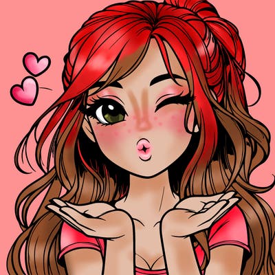 realistic girl winking and blowing a kiss while making heart hands
