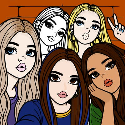 group of teen girls friends y2k up close in a selfie