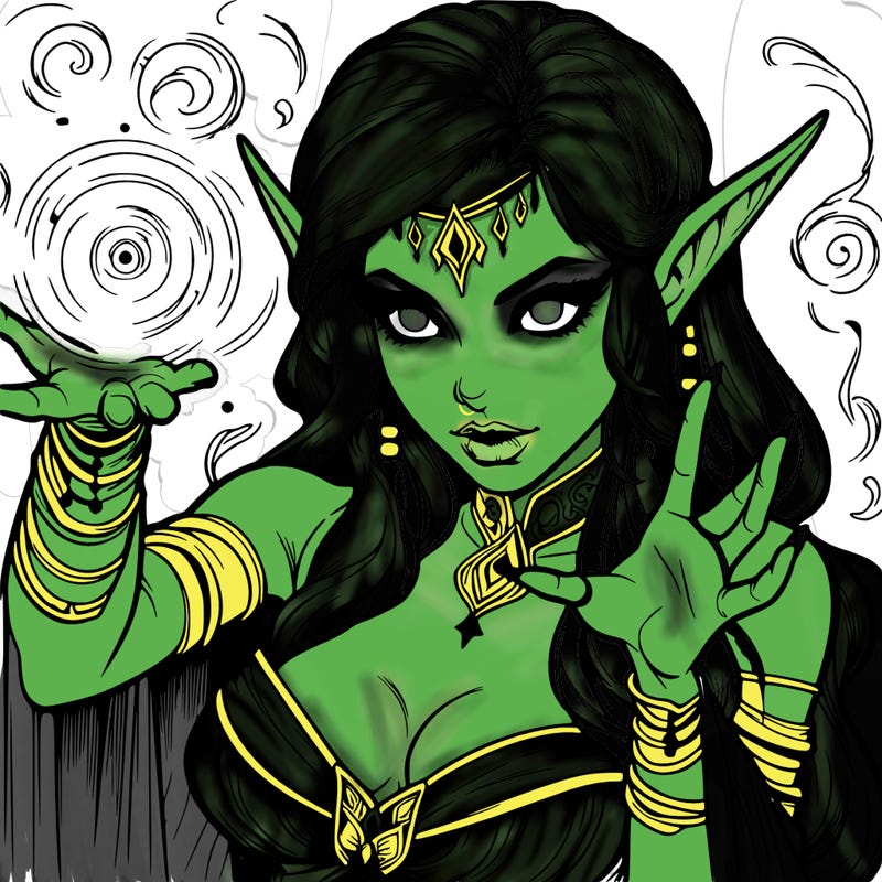 realistic scary beautiful elf sorceress casting spell