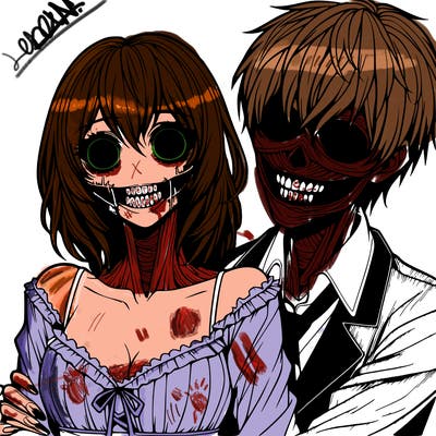 realistic scary creepy girl and boy couple romance horror anime