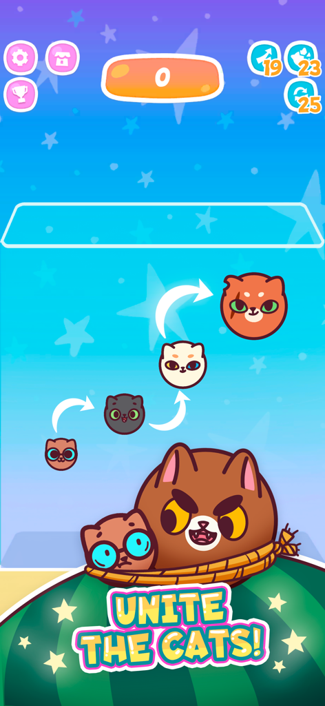 A visual guide showing the progression of merging small kittens into larger cats in the game