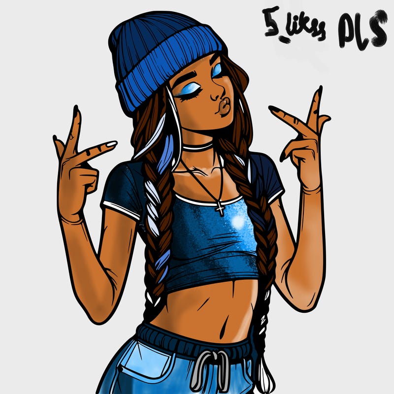 realistic teenage girl with braids and a beanie and crop top doing 🫶🏼