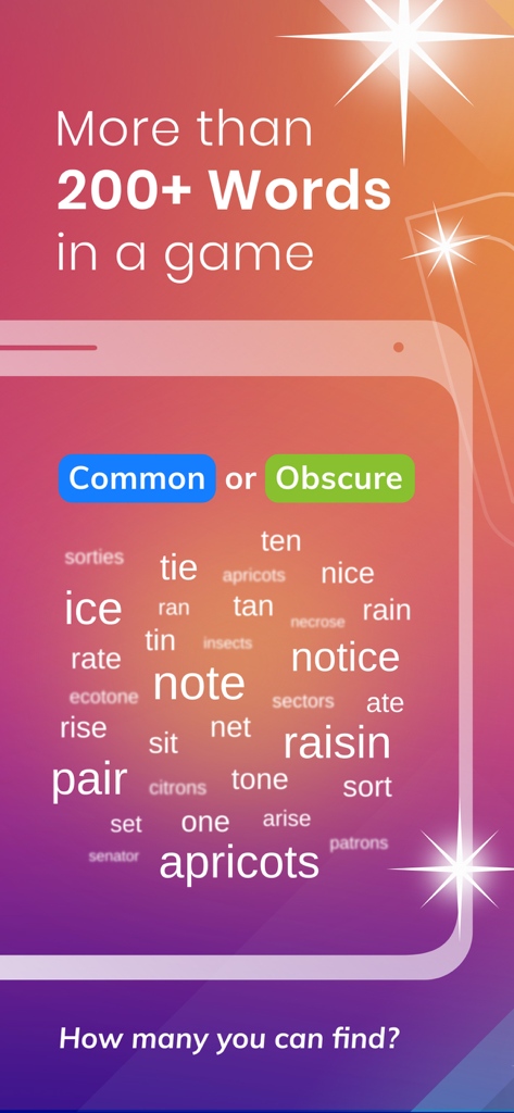 WordHero: word search game - WordHero app screenshot displaying a variety of common and obscure words found within a single game session