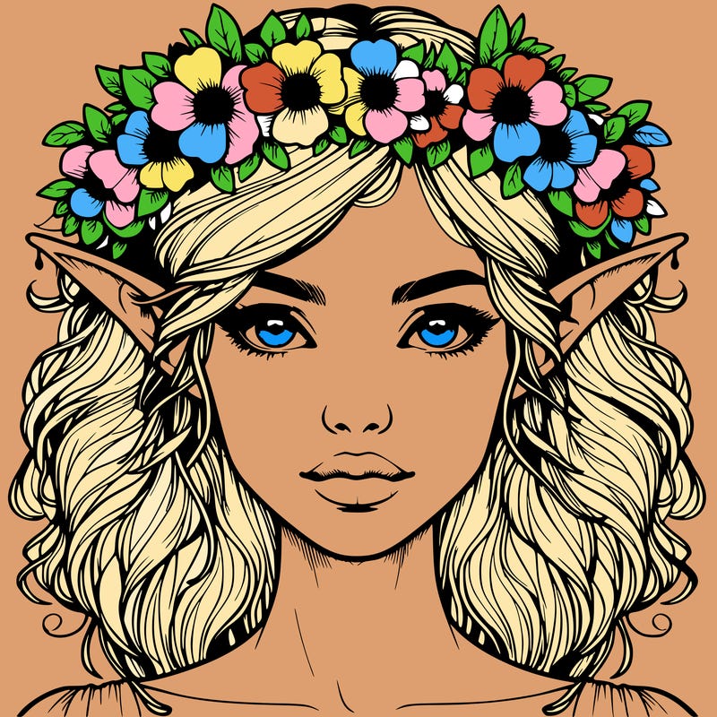 realistic female elf with flower crown