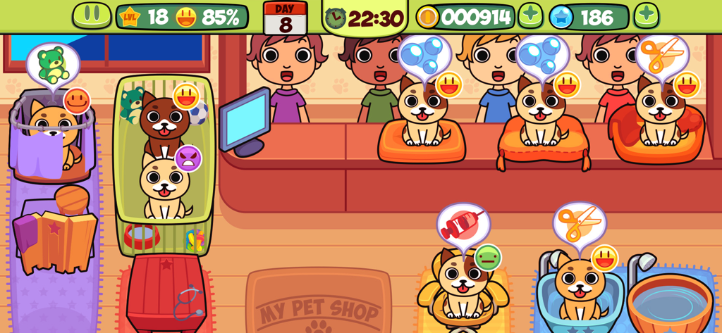 My Virtual Pet Shop: Vet Salon - Puppies receiving care and grooming in the My Virtual Pet Shop vet salon game