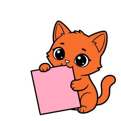 a small cat with a blank sheet of paper in its hand. the cat is sooooooo cute!