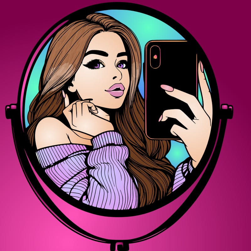 realistic girl taking mirror selfie beautiful