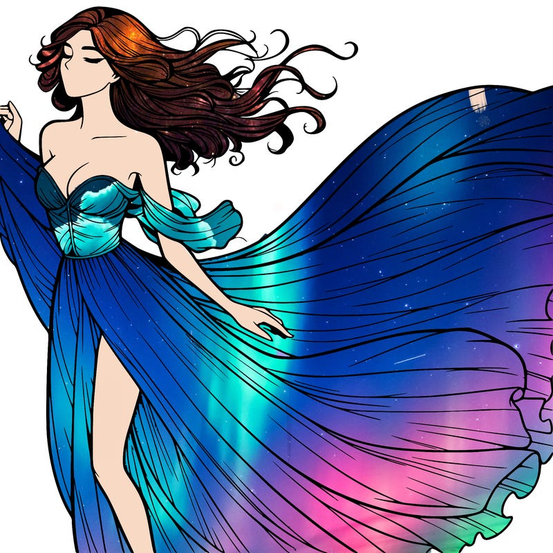 realistic woman in dress flowing the the wind