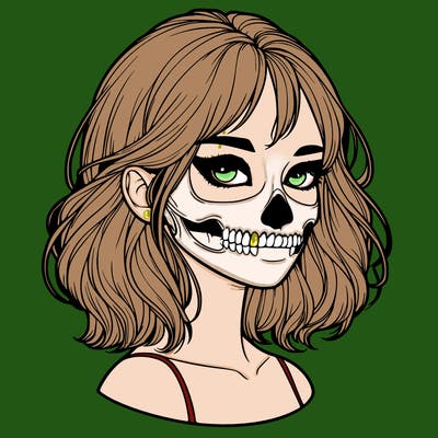 realistic girl with skull