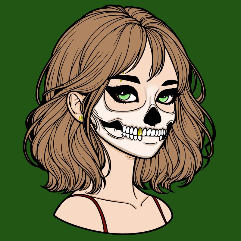 realistic girl with skull