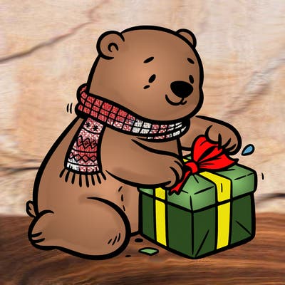polar bear wrapping a present