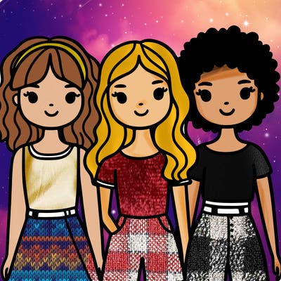 three girls one curly hair