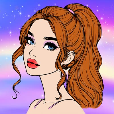 realistic girl with a ponytail on her hair and lips