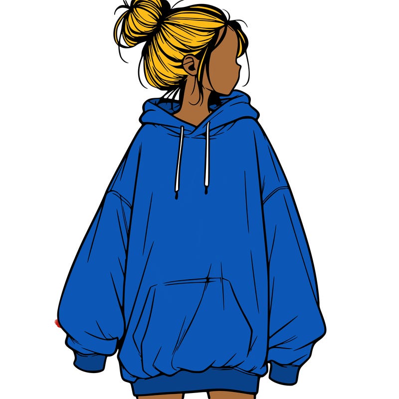 realistic girl with a oversized sweatshirt on and a bun
