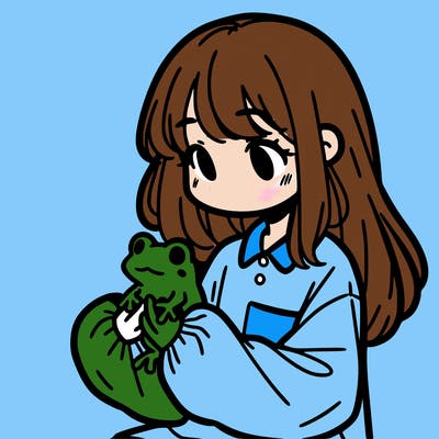 girl with long hair and a oversized shirt. and she is holding a frog