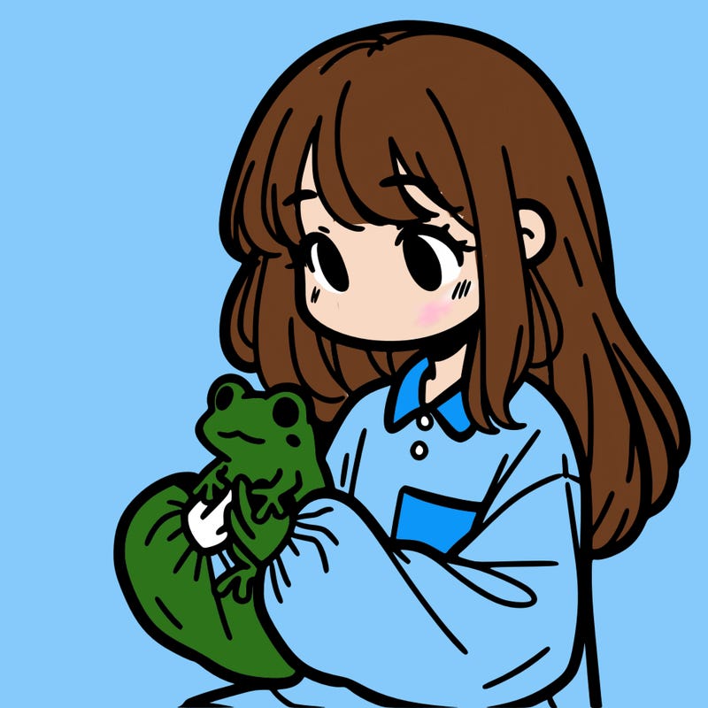 girl with long hair and a oversized shirt. and she is holding a frog