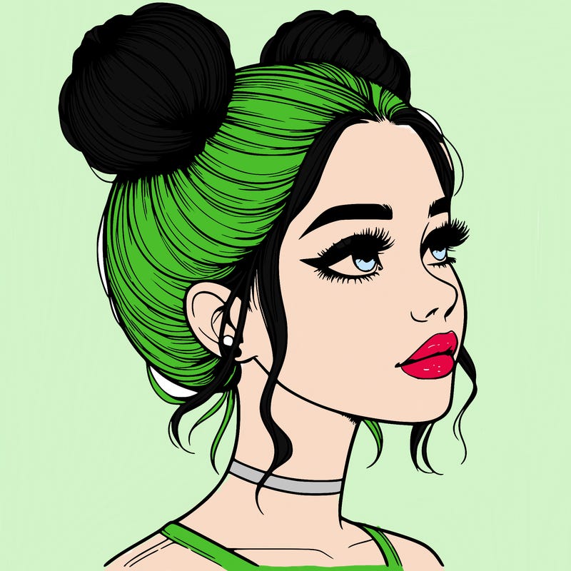 realistic girl with buns on the top of her head