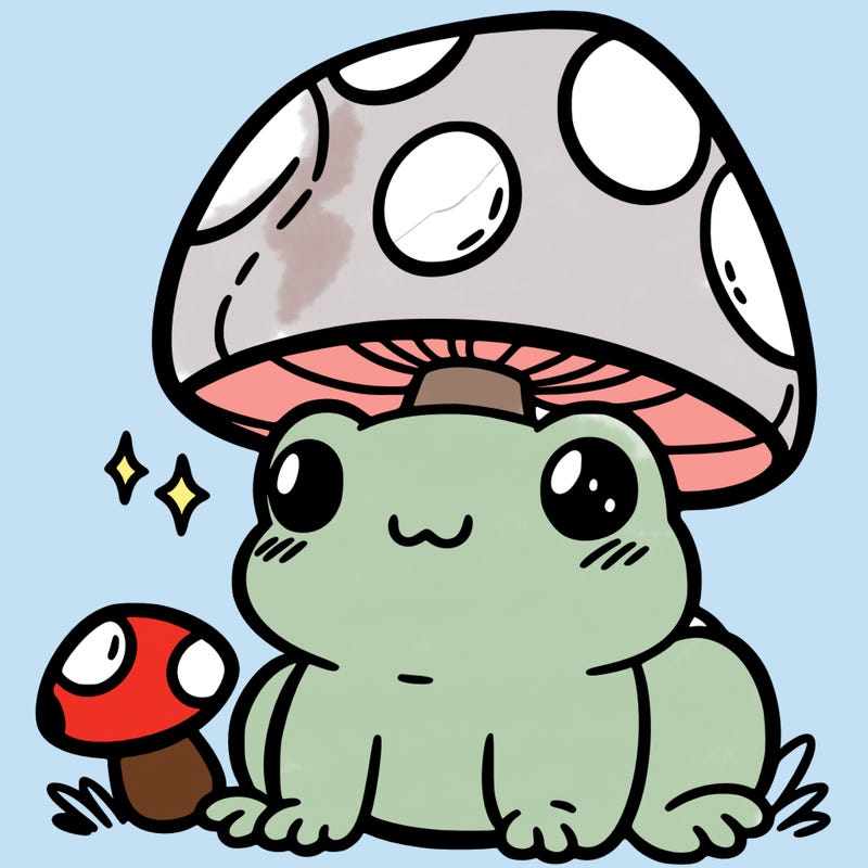 a cute frog with a mushroom hat