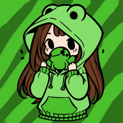 a girl holding a froggy hoodie