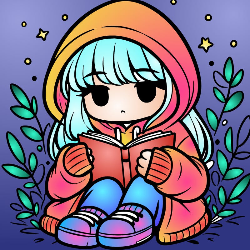 girl in oversized hoodie reading a book