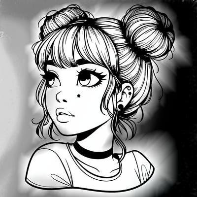 realistic girl with spacebuns