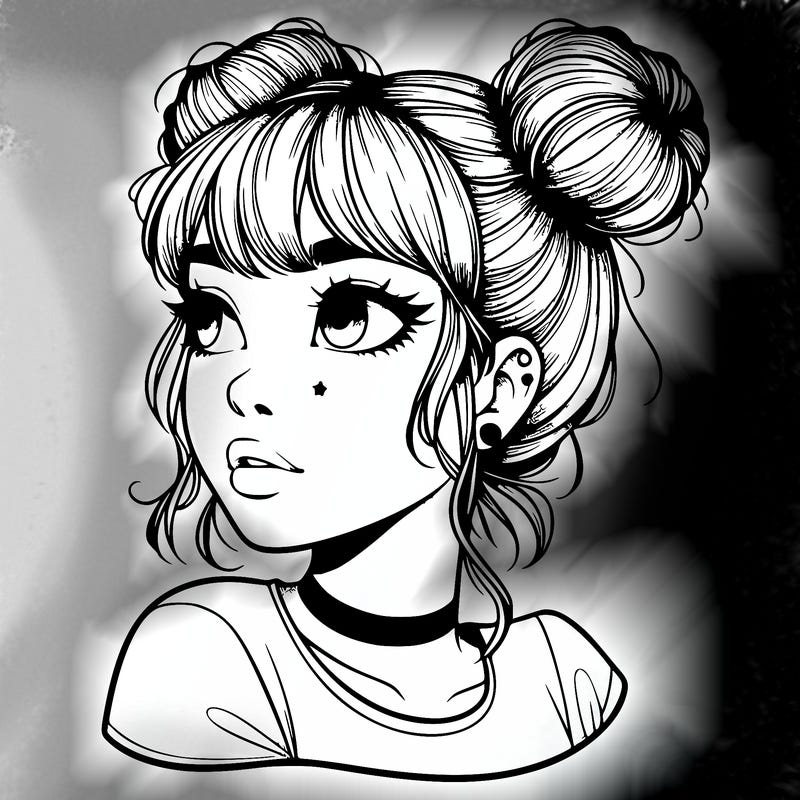realistic girl with spacebuns