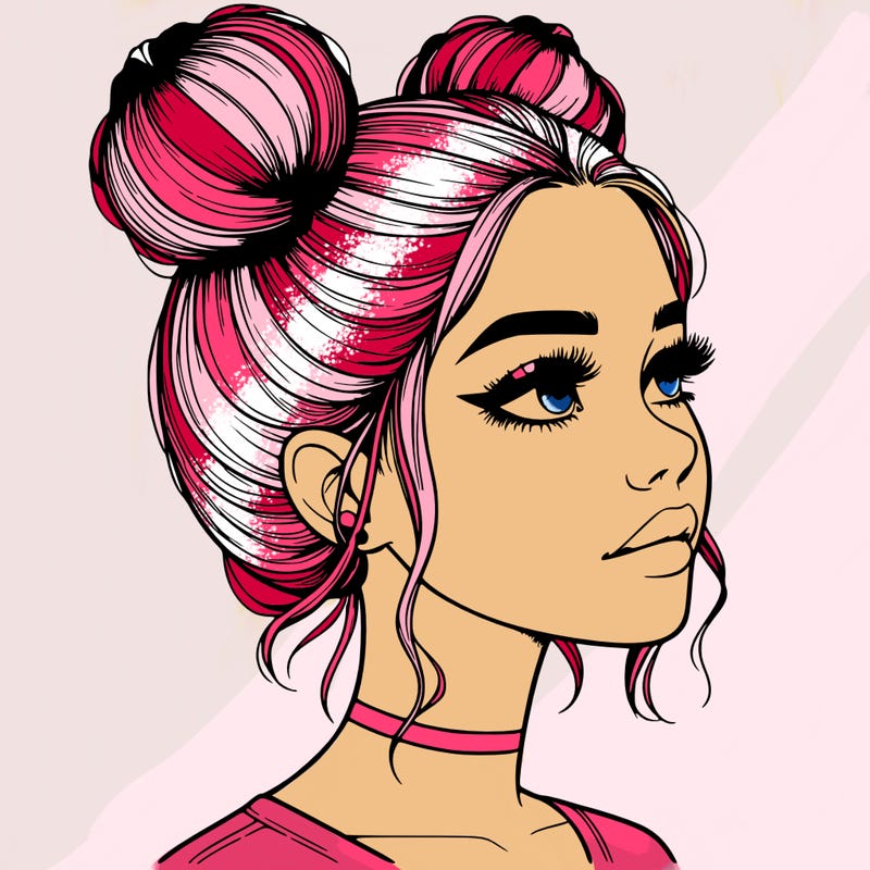 realistic girl with buns on the top of her head