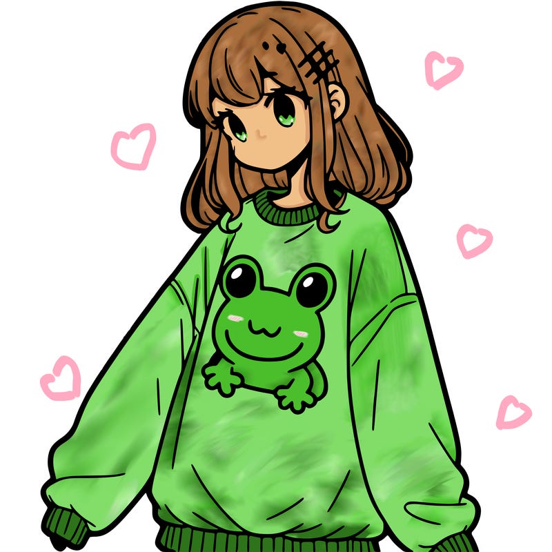 girl wearing frogging sweatshirt