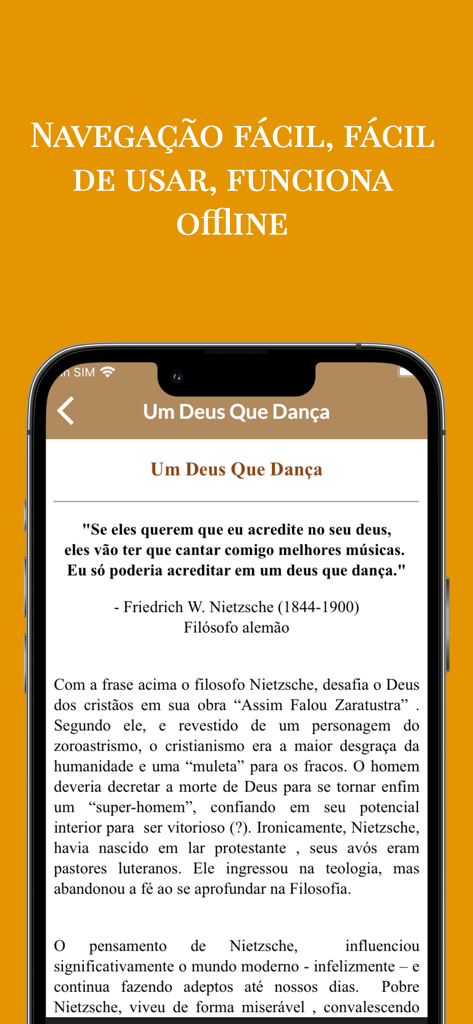 Pantalla móvil mostrando un estudio teológico en portugués dentro de la app Deep Bible Study con un encabezado resaltando su funcionalidad offline