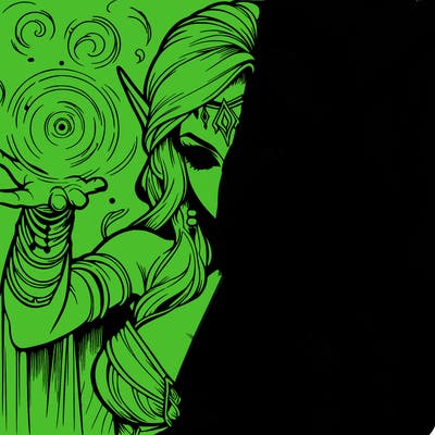 realistic scary beautiful elf sorceress casting spell